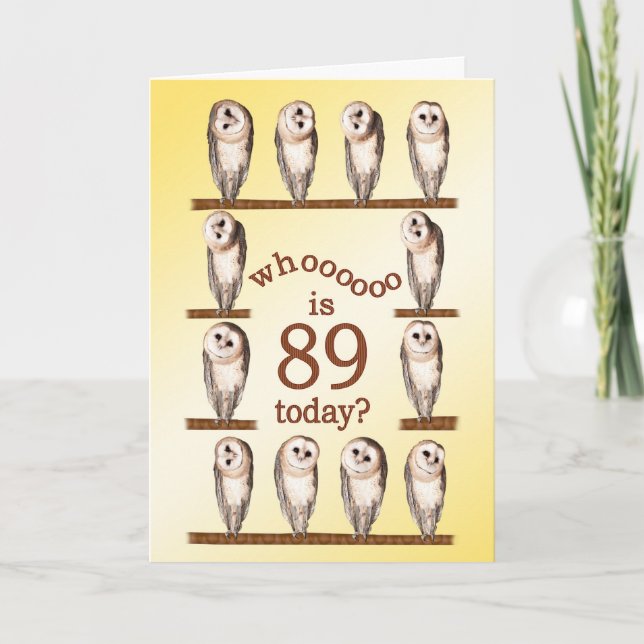 89 cumpleaños, tarjeta Curious owls. (Anverso)
