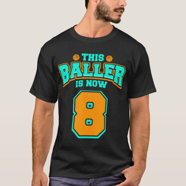 8.ª Camisa De Cumpleaños Para Niños Baloncesto De  (Anverso)