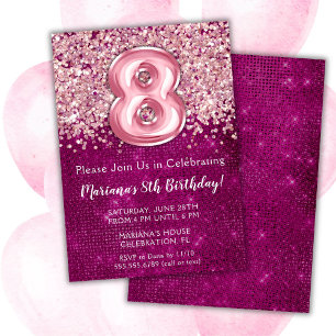 8.ª invitación de cumpleaños Purpurina rosa Girly 