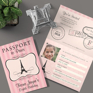 8.ª invitación de pasaporte parisino rosado de cum
