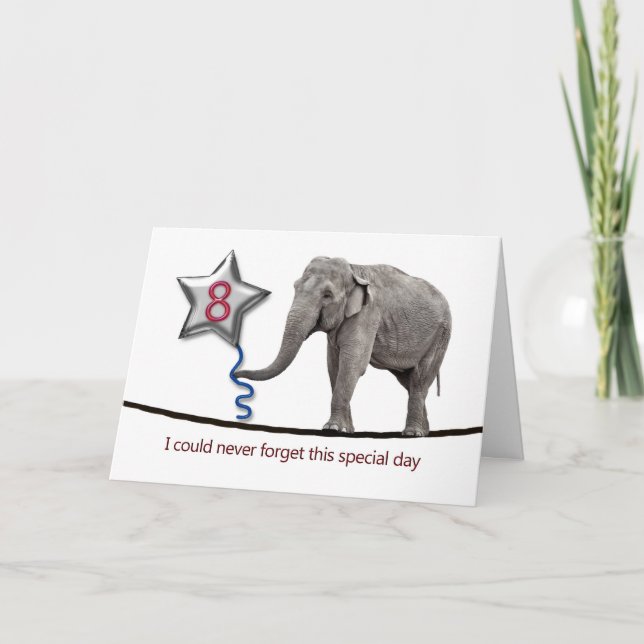 8.ª tarjeta de cumpleaños con elefante que camina  (Anverso)