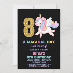8.ª unicornio arcoiris invitaciones de cumpleaños 