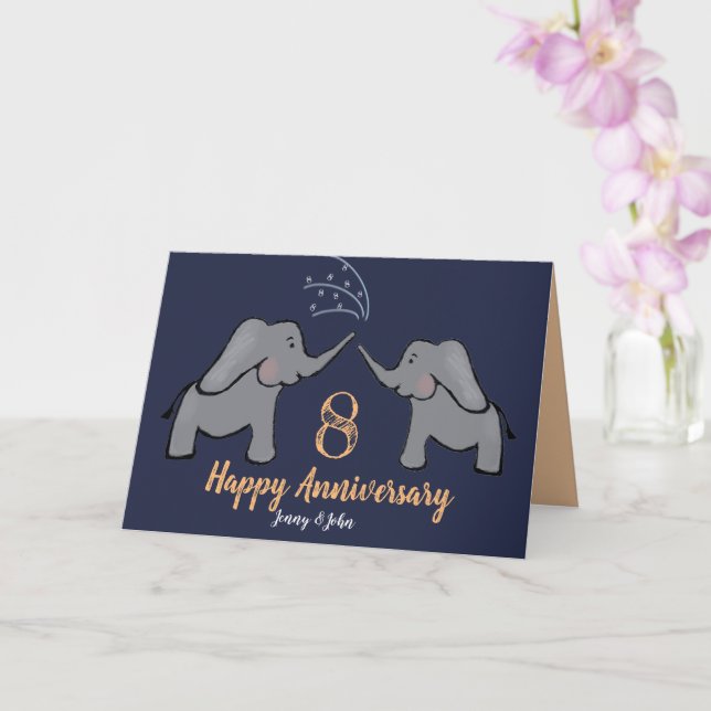 8.º aniversario del boda de bronce tarjeta de elef (Orquídea)