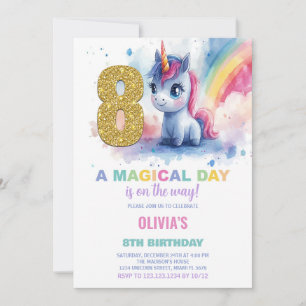 8.º cumpleaños de Unicornio invitaciones de cumple