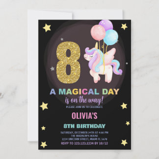 8.º cumpleaños de Unicornio invitaciones de cumple