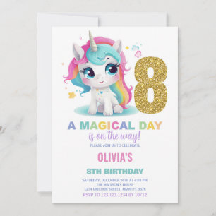 8.º cumpleaños de Unicornio invitaciones de cumple
