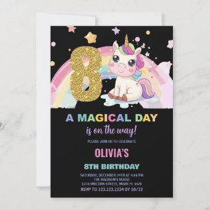 8.º cumpleaños de Unicornio invitaciones de cumple