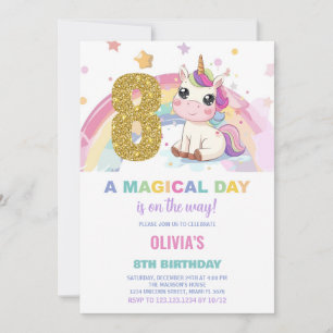 8.º cumpleaños de Unicornio invitaciones de cumple