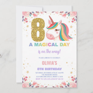 8.º cumpleaños de Unicornio invitaciones de cumple