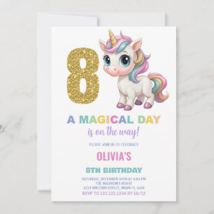 8.º cumpleaños de Unicornio invitaciones de cumple