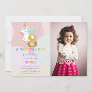 8.º cumpleaños de Unicornio invitaciones de cumple