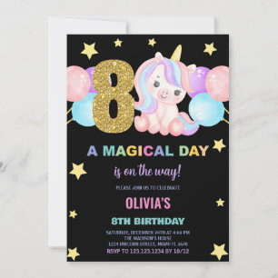 8.º cumpleaños de Unicornio invitaciones de cumple