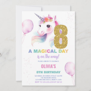 8.º cumpleaños de Unicornio invitaciones de cumple