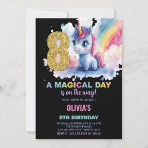 8.º cumpleaños de Unicornio invitaciones de cumple