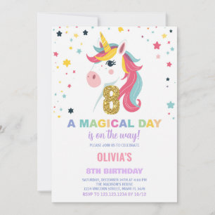 8.º cumpleaños de Unicornio invitaciones de cumple