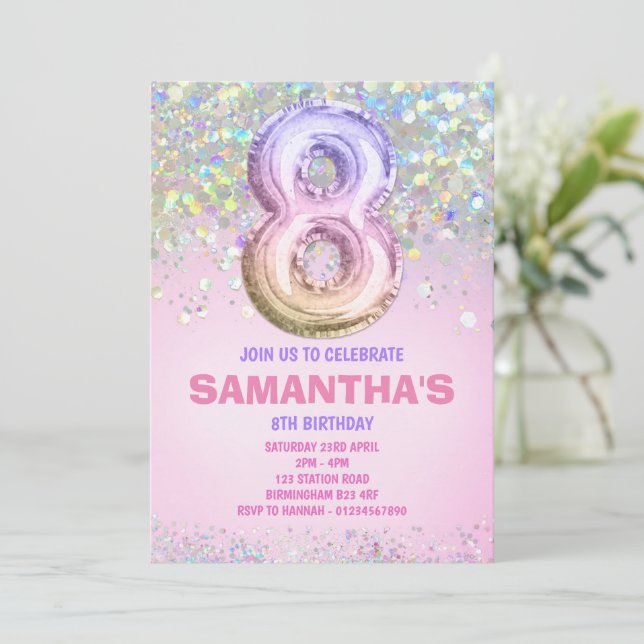 8.º cumpleaños, invitación de cumpleaños de Purpur (Anverso de pie)