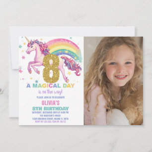 8.º unicornio invitaciones de cumpleaños con foto
