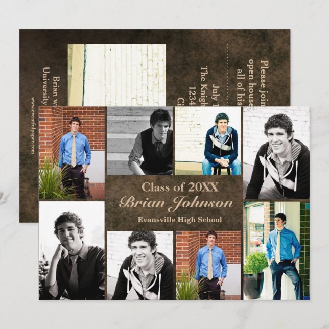 8/9 Fotos Cuero - Invitación de graduación (Anverso / Reverso)