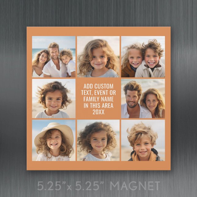 8 Colaje de Fotos - Texto Personalizado - Imán (Square Refrigerator Magnet Card)