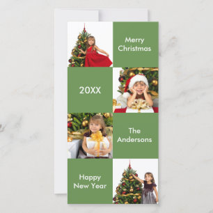8 Cuadrados Verde - Tarjeta de Foto de Navidad