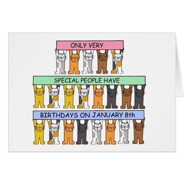 8 de enero cumpleaños, gatos lindos del dibujo (Anverso (Horizontal))