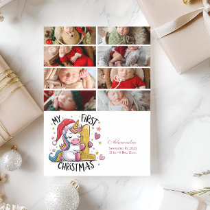 8 Foto 1er Navidad Bebé Unicornio Rosa Dorado