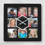 8 Foto: reloj de pared de la plaza negra<br><div class="desc">Este reloj de fotograma está listo para ocho de tus fotos favoritas. Utilice el botón "Personalizar" para intercambiar las imágenes predeterminadas con las propias. Se ha creado con un sencillo color negro clásico con acentos grises que se adaptan a cualquier decoración. Vea también otras versiones de color en este mismo...</div>