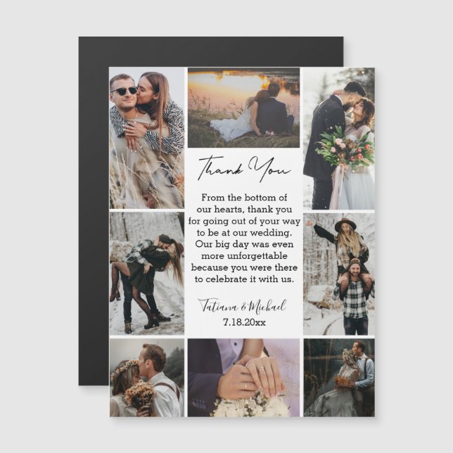 8 fotos collage moderno gracias imán boda (Anverso/Reverso)