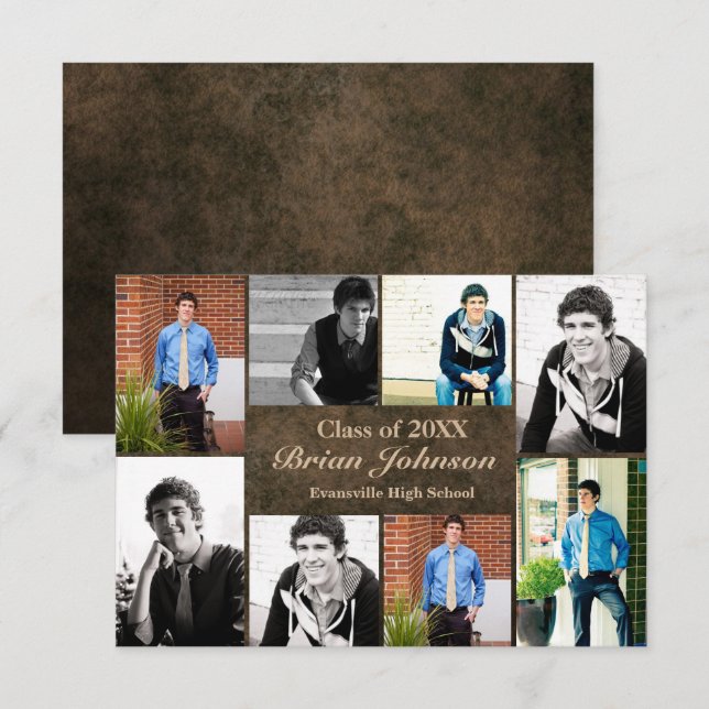 8 fotos de cuero - Invitación de graduación 3x5 (Anverso / Reverso)