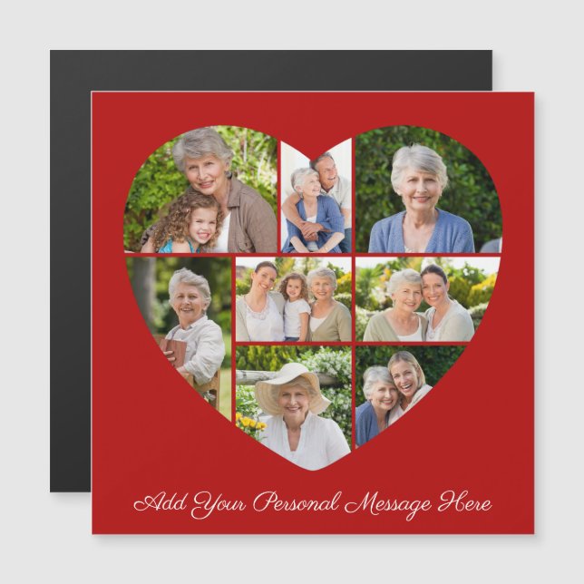8 Photo Collage Heart Add A Greeting Magnetic Card (Anverso/Reverso)