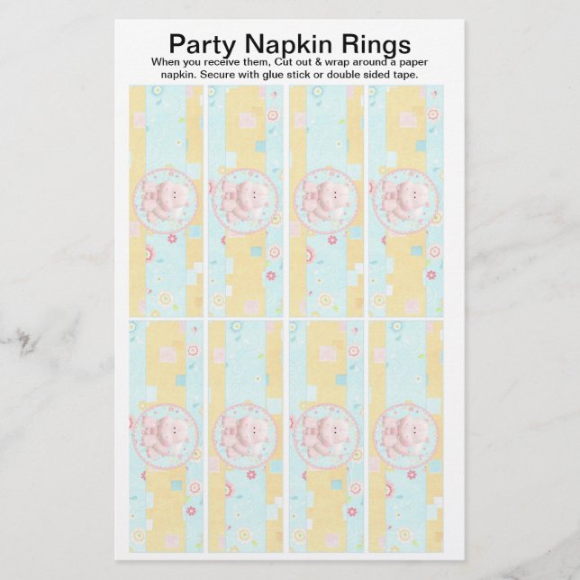 8 por hoja Safari Baby Shower Paper Napkin Rings (Frente)