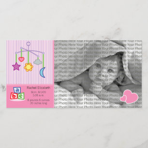 8 x 4 Invitación de foto de nacimiento Corazones r
