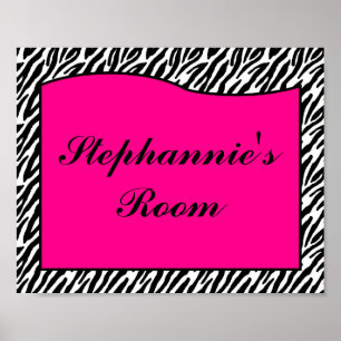 8x10 Nombre Muro Arte Zebra rosa caliente Imprimir