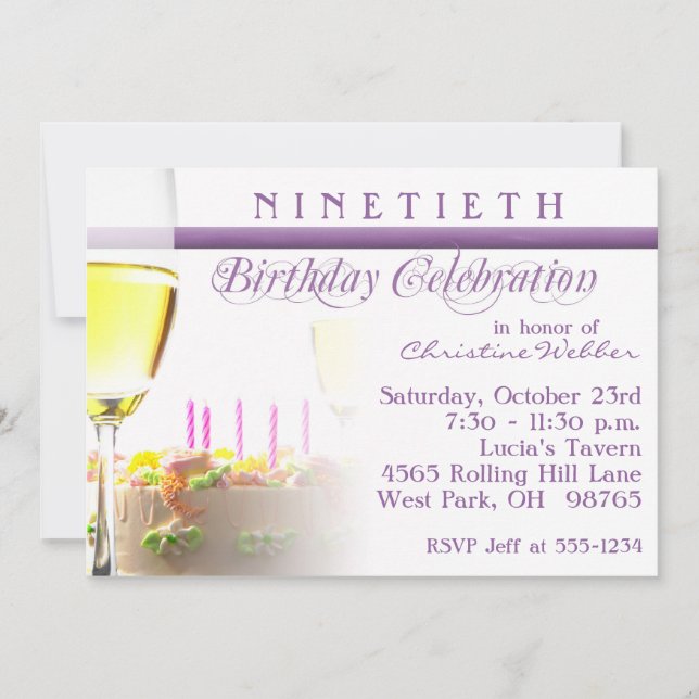 90ª Invitación a fiesta de cumpleaños (Anverso)