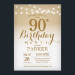 90º Día de Invitación Gold String Luces<br><div class="desc">Invitación de cumpleaños 90 con Gold String Lights. Cumpleaños de Oro. Cumpleaños de adultos. Invitar el cumpleaños de hombres o mujeres. 13. 15. 16. 18. 20. 21. 30. 40. 50. 60. 70. 80. 90. 100. Cualquier edad. Para más personalización, haga clic en el botón "Personalizar" y utilice nuestra herramienta de...</div>