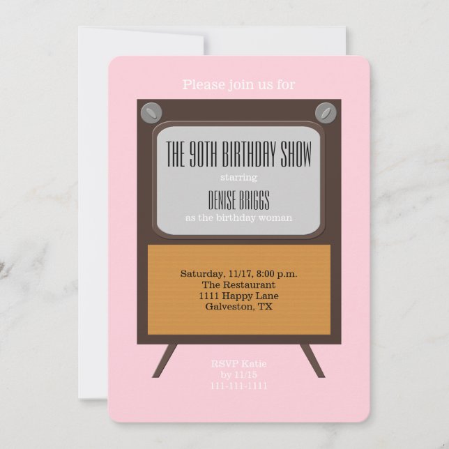 90.ª fiesta de cumpleaños Invitación a la TV en ro (Anverso)