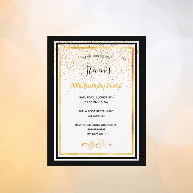 90.ª fiesta de cumpleaños invitación de oro blanco (Subido por el creador)
