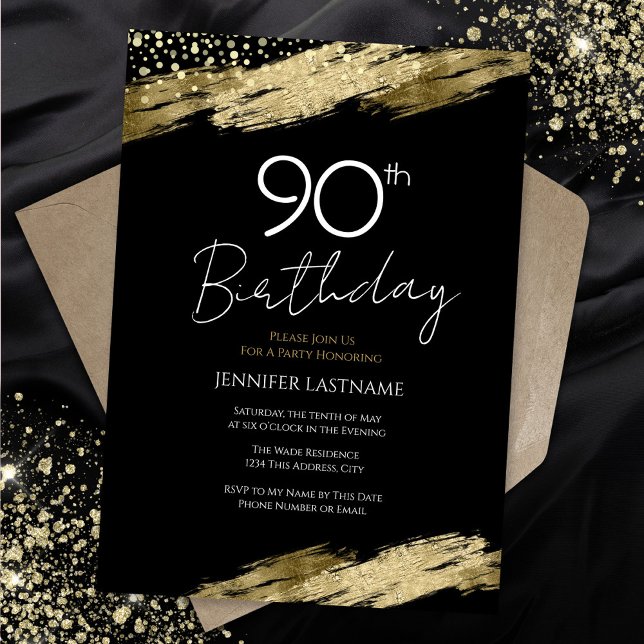 90.ª fiesta de cumpleaños Invitación de oro negro (Subido por el creador)