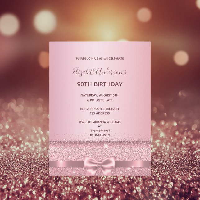 90.ª fiesta de cumpleaños rosa invitación chispean (Subido por el creador)