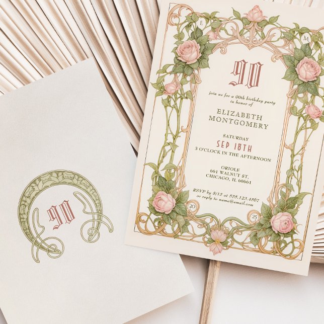 90.ª invitación a cumpleaños Art Nouveau (Subido por el creador)