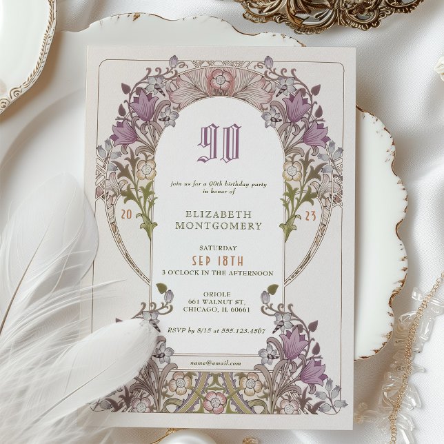 90.ª invitación a cumpleaños Art Nouveau W. Morris (Subido por el creador)
