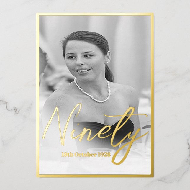 90.ª invitación a cumpleaños con una foto elegante (Anverso)