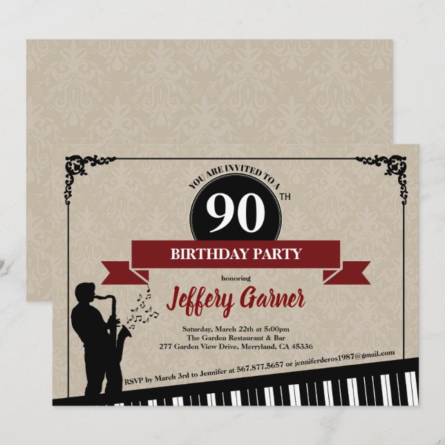 90.ª invitación a la fiesta de cumpleaños Tema mus (Anverso / Reverso)