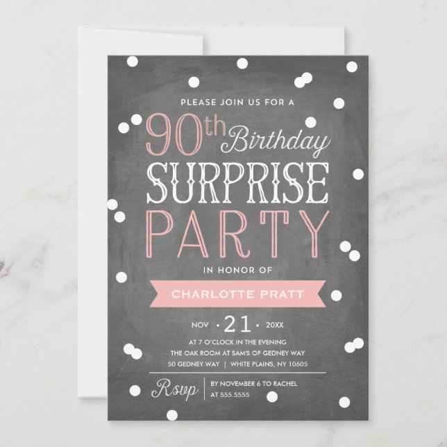 90.ª Invitación de Confetti Surprise Party | Cumpl (Anverso)