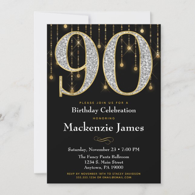 90.ª invitación de cumpleaños Diamantes de oro Neg (Anverso)