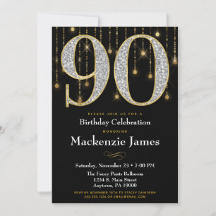 90.ª invitación de cumpleaños Diamantes de oro Neg