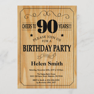 90.ª Invitación de cumpleaños Madera Rústica