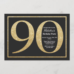 90.ª invitación de cumpleaños Purpurina de oro
