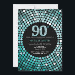 90.ª invitación de cumpleaños Purpurina negro y Ve<br><div class="desc">Invitación al cumpleaños 90. Purpurina negro y Verde azulado. Diamante verde azulado. Fiesta de cumpleaños para adultos. Para hombres o mujeres. Para una mayor personalización,  haga clic en el botón "Personalizar" y utilice nuestra herramienta de diseño para modificar esta plantilla.</div>