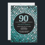 90.ª invitación de cumpleaños Purpurina negro y Ve<br><div class="desc">Invitación al cumpleaños 90. Purpurina negro y Verde azulado. Diamante verde azulado. Fiesta de cumpleaños para adultos. Para hombres o mujeres. Para una mayor personalización,  haga clic en el botón "Personalizar" y utilice nuestra herramienta de diseño para modificar esta plantilla.</div>